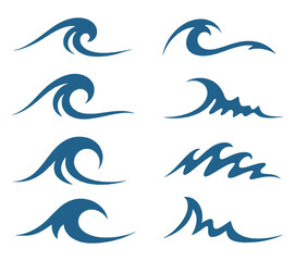 Obraz premium Collection of stylized blue wave a white background water ocean