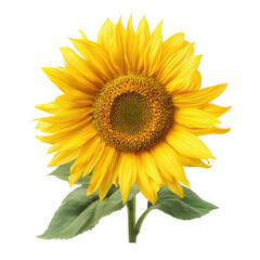 Naklejka premium Bright yellow sunflower with green leaves