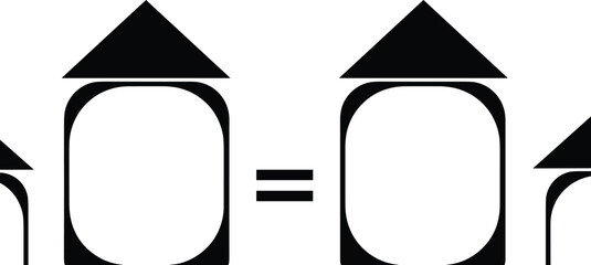 Geometric shape comparison puzzle illustration, symmetry and visual logic concept, black and white design, educational and cognitive challenge