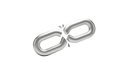A broken silver chain link on transparent background