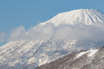 View of snow-capped Mt Yotei from Rusutsu in winter, Hokkaido, Japan