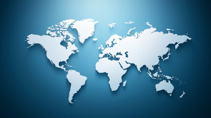 Naklejka premium World map design displaying continents with soft shadows, highlighting global communication, international travel, and Earth's geography