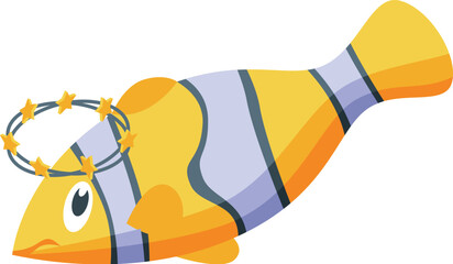 Naklejka premium Yellow fish with a halo of stars, symbolizing spirituality, divinity, and religious concepts