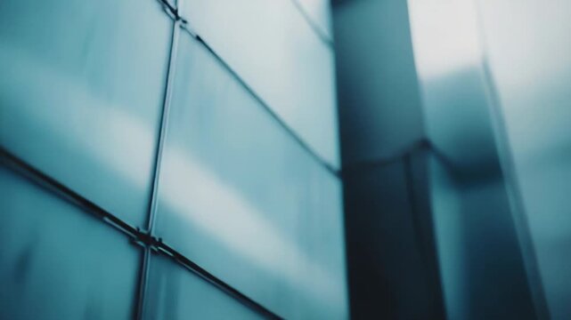 Abstract view of a modern building facade with parallel lines and panels creating a textured surface, showcasing contemporary architecture and advanced material design