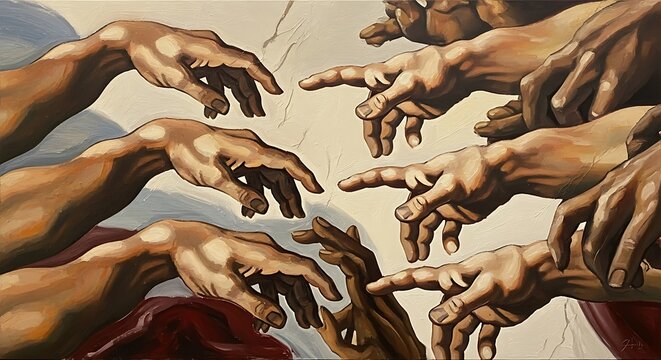 The Creation of Adam Hands Detail.