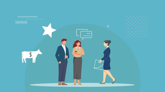 Team Discussing Concept of Growth Share Matrix or Product Portfolio Matrix - Animation Illustration as MP4 file