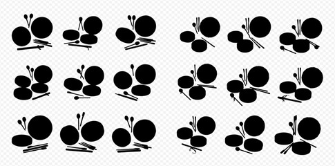 Fototapeta premium Set of black butterfly silhouettes with various wing positions on a transparent background, ideal for graphic design elements and decorative purposes.