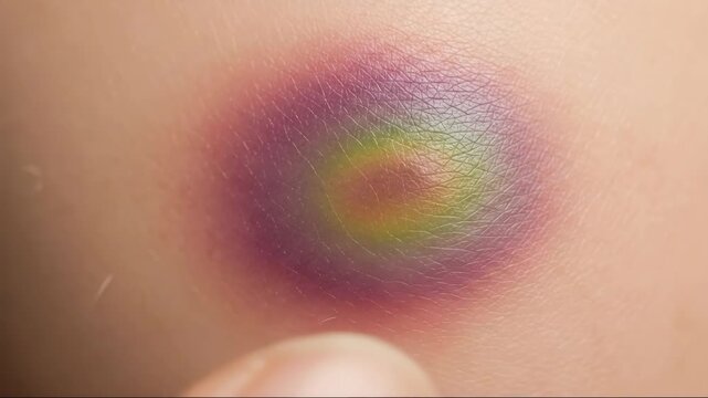 Colorful bruise formation over time: detailed sequence displaying skin changes and healing patterns