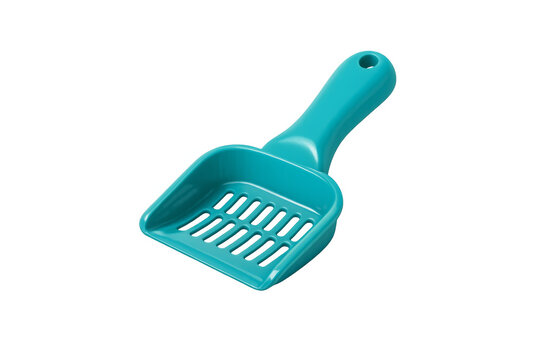 Blue plastic cat litter scoop cleaning tool on transparent background