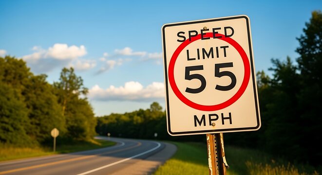Speed Limit 55 MPH Road Sign.
