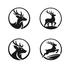 Obraz premium Deer and stag silhouette emblem icons set in circular frames for wildlife and outdoor branding