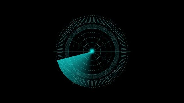 Radar screen Signal transmitted sonar radar .Radar point to detect enemy position. Abstract HUD element with round core and electronic circuit animation. Motion graphics of digital radar concept