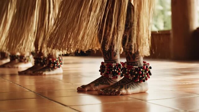 Dancers feet with beaded anklets