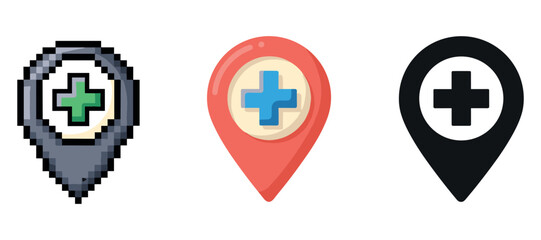 Obraz premium Various medical location icons with cross symbols