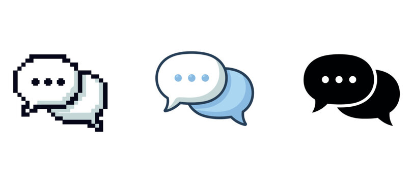 Three chat bubble icons: pixel art, flat design, and solid black styles