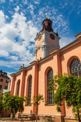 Fototapeta premium Facade of Storkyrkan (The Great Church), also called Stockholms domkyrka (Stockholm Cathedral) and Sankt Nikolai kyrka (Church of Saint Nicholas) in Stockholm, Sweden