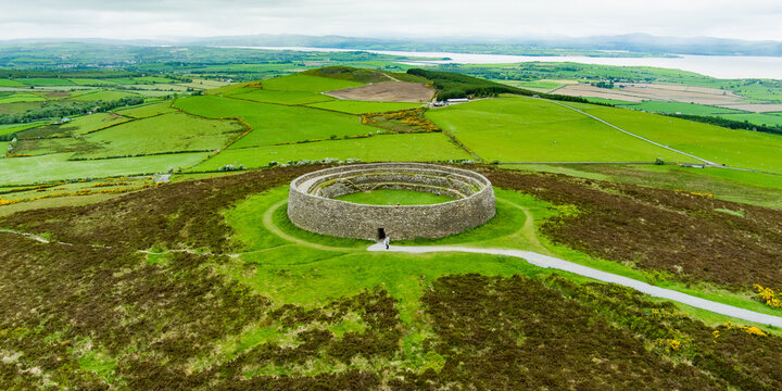 Grianan of Aileach, ancient drystone ring fort, part of prehistoric structures complex, located on top of Greenan Mountain in Inishowen, Co. Donegal, Ireland.