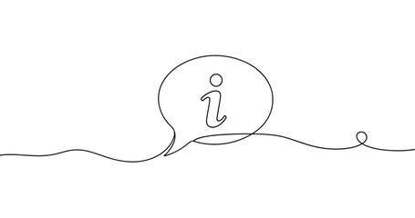 Obraz premium Continuous line drawing of information icon in speech bubble. No editable stroke