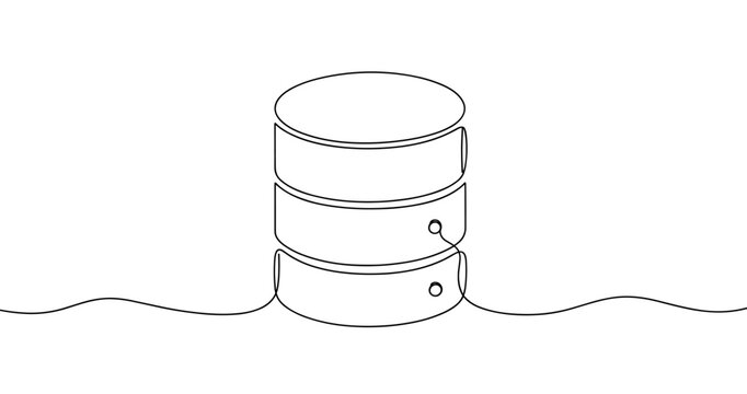 Minimalist continuous line drawing of database server on white background. No editable stroke