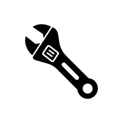 Obraz premium Wrench Spanner Tool Outline Icon on White Background. A crisp, black outline icon of a classic open-end wrench, presented on a clean white background.