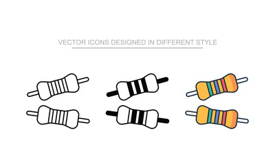 Resistors icons set in different style with white background