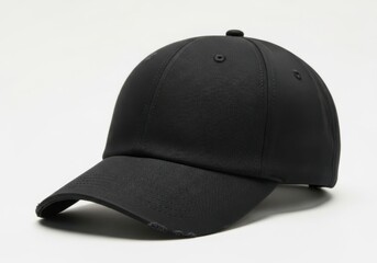 Fototapeta premium Black baseball cap with curved brim isolated on white background