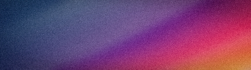 Fototapeta premium Abstract wide grainy background with a dark blue, purple, magenta, and orange gradient. A blurred noisy texture perfect for cinematic banners and wallpapers