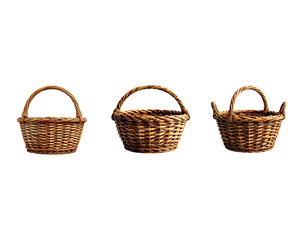 Obraz premium A high-resolution wicker basket with a single handle, shown from a straight front vie