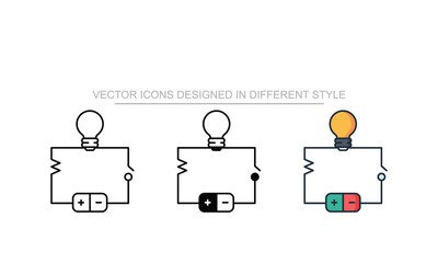 Electric Circuit icons set in different style with white background
