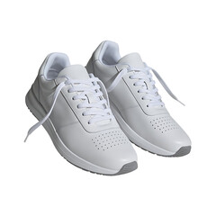 Classic white leather sneakers with perforated toe box isolated on transparent background