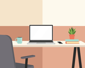 Fototapeta premium Home office workspace with laptop isolated on transparent background