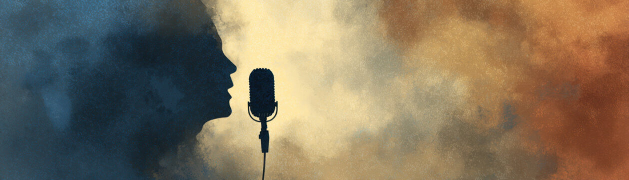 Silhouette microphone singing voice performance artistic abstract smoke dramatic expression creativity music sound studio vocal dark shadow