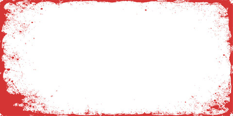 A red grunge frame featuring a splat of ink and blood paint splatters creates a textured vector illustration banner with a dirty splash design on a red wallpaper backdrop © dark chocolate