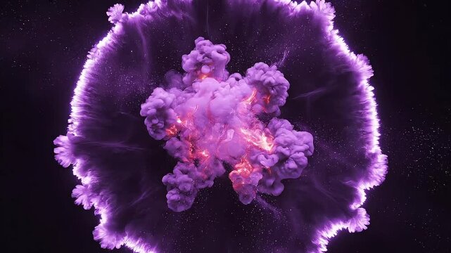 Vibrant purple explosion radiates energy outward in a dynamic abstract motion graphics scene