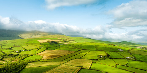 Aerial view of endless lush pastures and farmlands of Ireland's © MNStudio