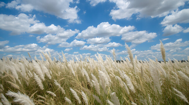 The image shows a field of kans grass locally known as "kashful" in the Bengali dialect