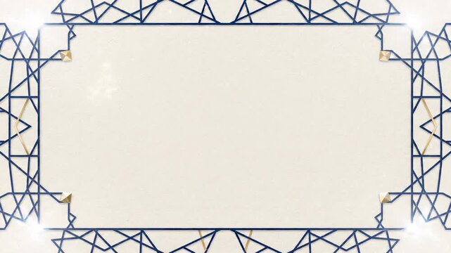Intricate String Art Design: Symmetrical geometric pattern crafted from dark blue thread and golden pins on a textured cream surface, creating an elegant abstract frame for cultural or artistic