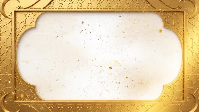 Elegant Golden Islamic Frame Border. A luxurious 3D rendered gold arch featuring traditional Arabic geometric patterns and crescent moon motifs, isolated on white, perfect for Ramadan, Eid al-Fitr.