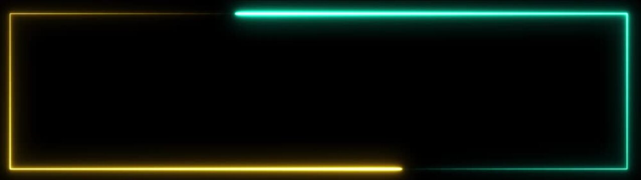Neon Glowing Rectangle Frame with Green and Yellow Lights on Black Background for Modern Technology and Futuristic