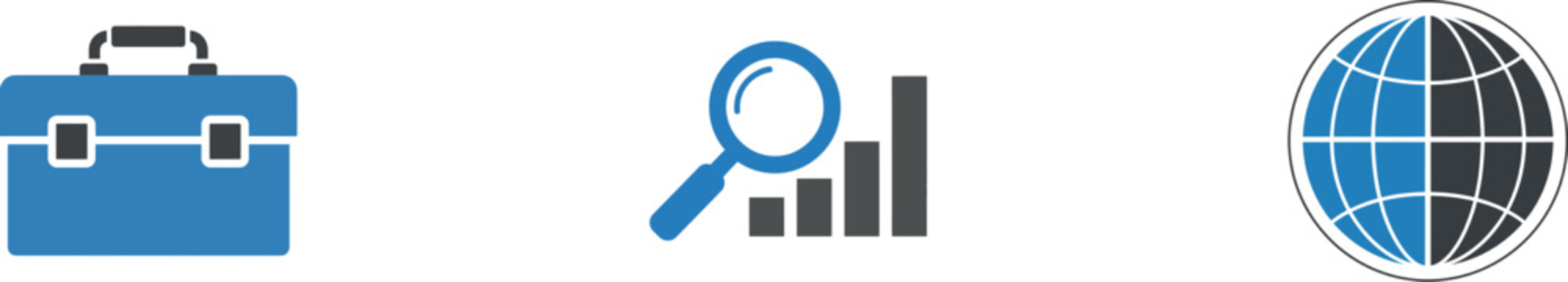 Business professional analyzing global data with briefcase and magnifying glass