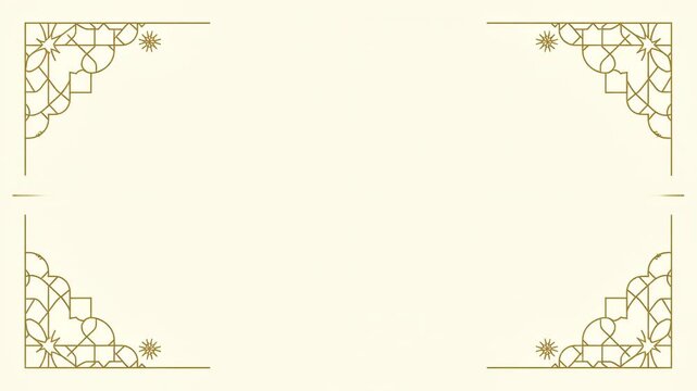 Elegant Minimalist Design: A clean, creamy white background featuring subtle, thin golden line art borders in all four corners, creating a sophisticated frame for wedding invitations, luxury