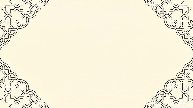 Elegant Islamic Geometric Corner Frame Animation. Minimalist black Moorish pattern on a soft cream background, offering clean copy space for cultural, religious, or luxury branding presentations.