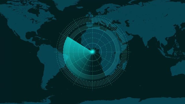 Aerial defense radar hologram with heatmap effects and blinking signal points. Motion graphics of enemy detect radar concept