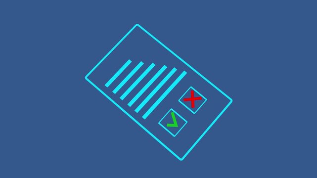 Abstract document illustration showing approval and rejection status icons. Green check mark and red cross represent validation and error states. Clean digital concept design .