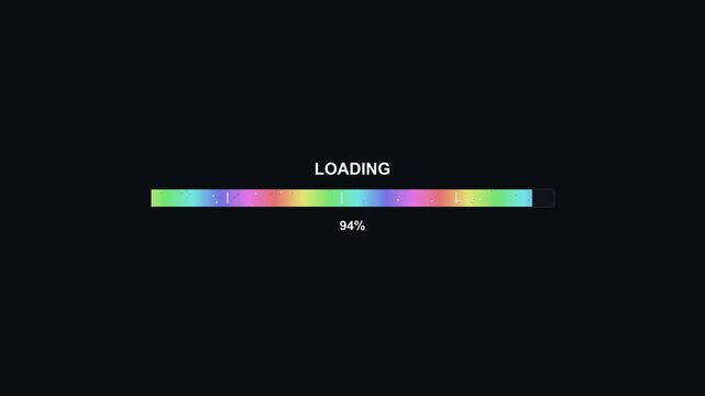 Progress bar animation for video editing software showing loading status at 100 percent completion
