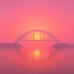 Obraz premium Dreamy pink bridge at sunset symbolizing transition, hope and new beginnings, ideal for inspirational content, mental health themes or creative storytelling.