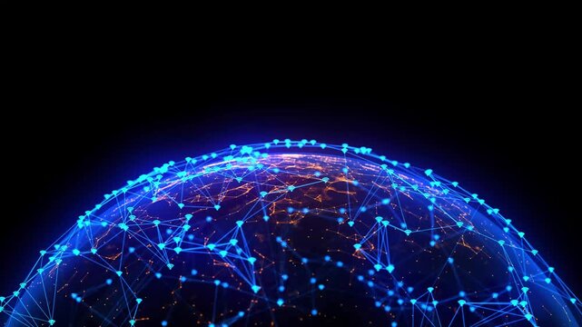 Wife Warless World Network Internet Earth Cyber Security Broadband Space Ai Networking System with Plexus Glow Lines, Wave Connection Particles Dots Digital Network Communication Technology
