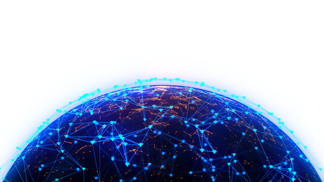 Wifi Warless World Network Internet Earth Cyber Security Broadband Space Ai Networking System with Plexus Glow Lines, Wave Connection Particles Dots Digital Network Communication Technology