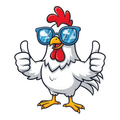 Cartoon chicken wearing sunglasses and giving thumbs up isolated on transparent background