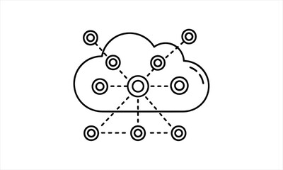 Cloud computing network with connected nodes line icon.